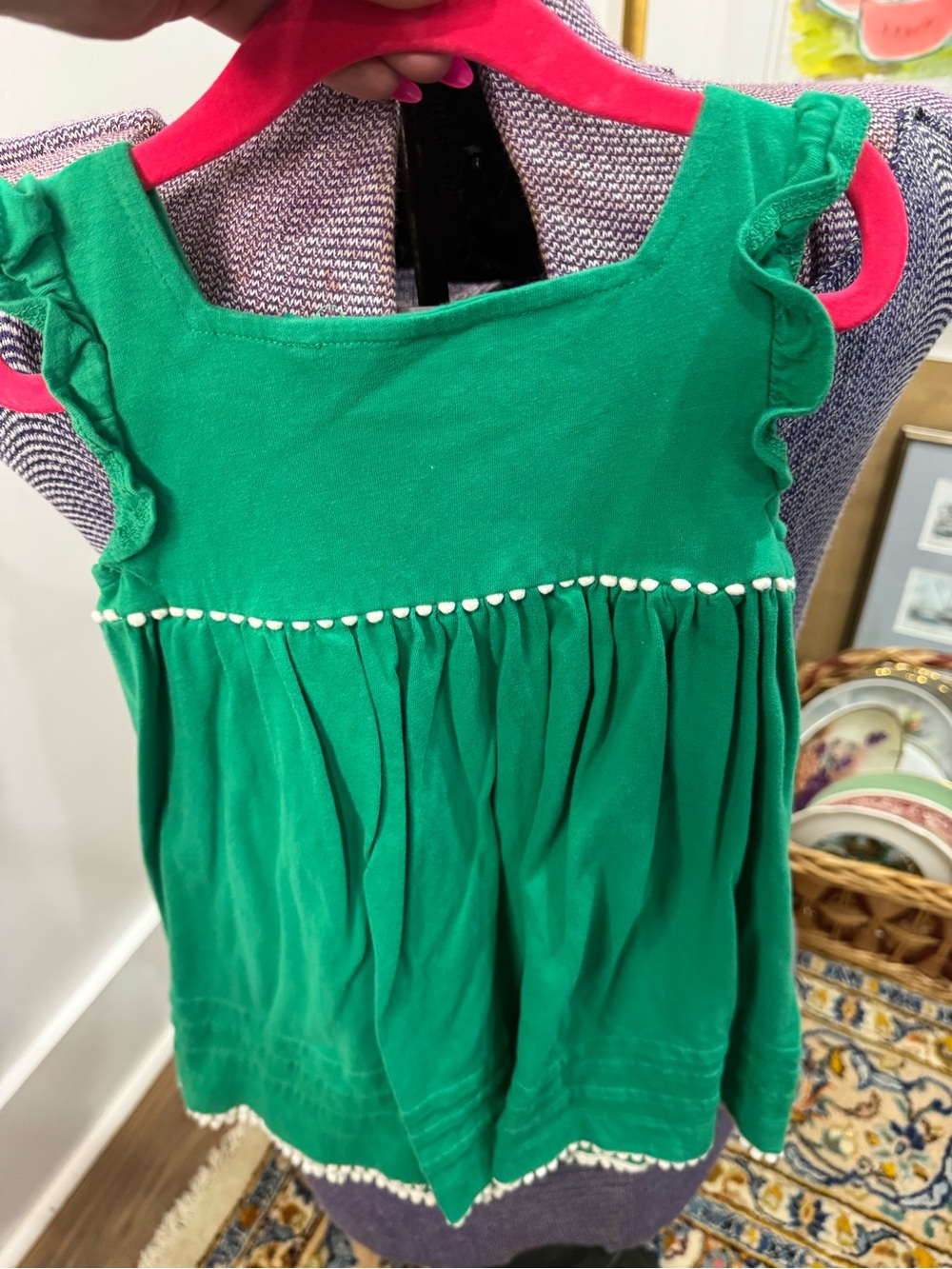 Mini Boden Girls' Green Ruffle Sleeve Dress 2-3yrs